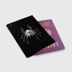 Обложка для паспорта матовая кожа Белый паук на черном фоне - фото 2