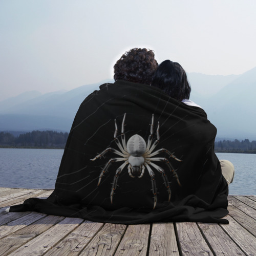 Плед 3D Белый паук на черном фоне, цвет 3D (велсофт) - фото 3