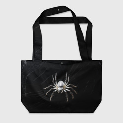 Пляжная сумка 3D Белый паук на черном фоне