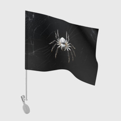 Флаг для автомобиля Белый паук на черном фоне