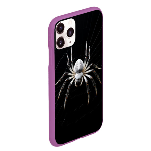 Чехол для iPhone 11 Pro Max матовый с принтом Белый паук на черном фоне, вид сбоку #3