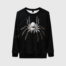 Женский свитшот 3D Белый паук на черном фоне
