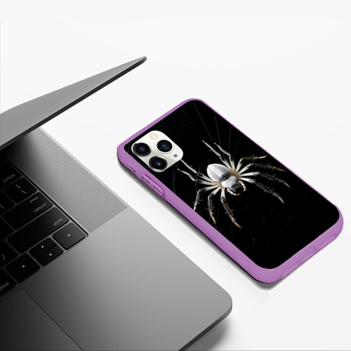 Чехол для iPhone 11 Pro Max матовый с принтом Белый паук на черном фоне, фото #5