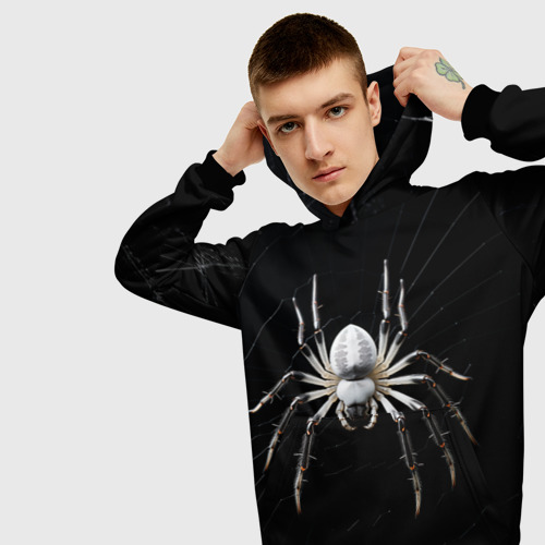 Мужская толстовка 3D Белый паук на черном фоне, цвет черный - фото 5
