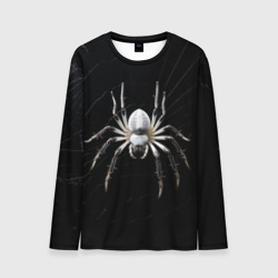 Мужской лонгслив 3D Белый паук на черном фоне