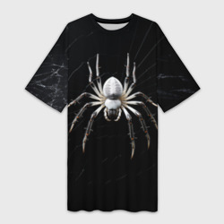 Платье-футболка 3D Белый паук на черном фоне