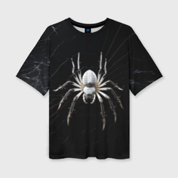 Женская футболка oversize 3D Белый паук на черном фоне