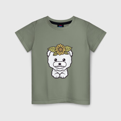 Бишон фризе щенок с цветами – Детская футболка хлопок с принтом купить со скидкой в -20%