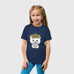 Детская футболка хлопок Бишон фризе щенок с цветами - фото 2