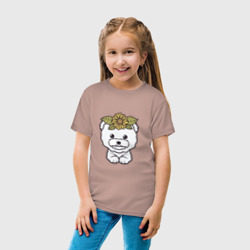 Детская футболка хлопок Бишон фризе щенок с цветами - фото 2