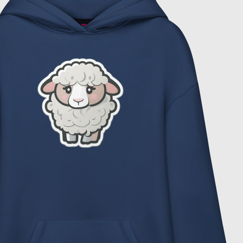 Худи SuperOversize хлопок Грустная милая овечка, цвет темно-синий - фото 3