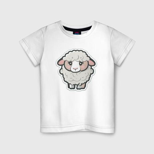 Детская футболка хлопок с принтом Грустная милая овечка, вид спереди #2
