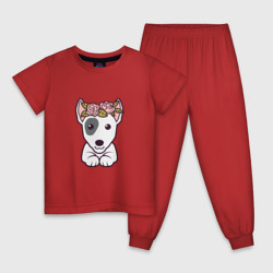 Детская пижама хлопок Бультерьер щенок с цветами