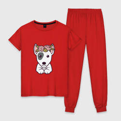 Женская пижама хлопок Бультерьер щенок с цветами