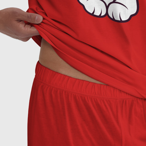 Мужская пижама хлопок Бультерьер щенок с цветами, цвет красный - фото 6