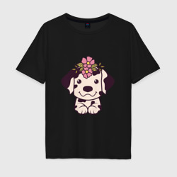 Мужская футболка хлопок Oversize Далматин щенок с цветами