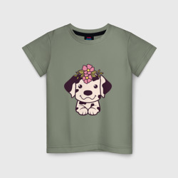 Далматин щенок с цветами – Детская футболка хлопок с принтом купить со скидкой в -20%