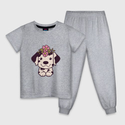 Детская пижама хлопок Далматин щенок с цветами