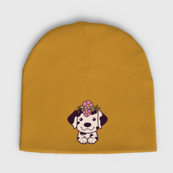 Женская шапка демисезонная Далматин щенок с цветами