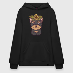Худи SuperOversize хлопок Йоркширский терьер щенок с цветами