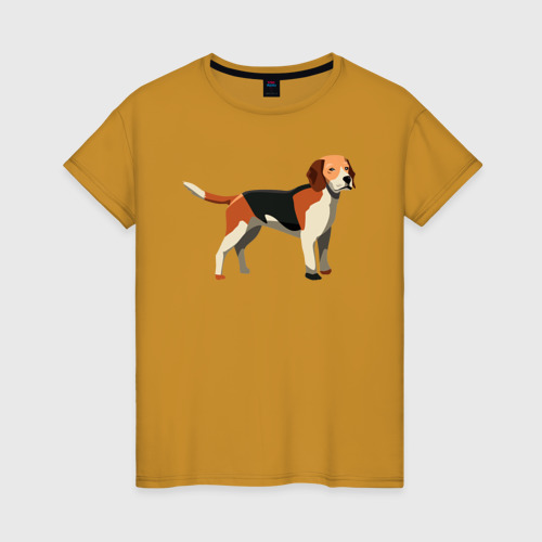 Женская футболка хлопок Мудрый бигль, цвет горчичный