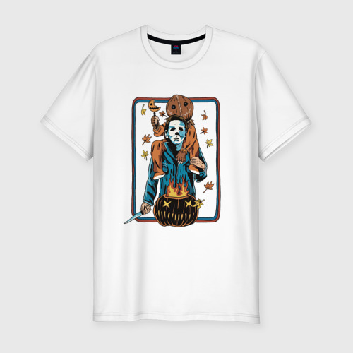 Мужская футболка хлопок Slim с принтом Хэллоуин - майкл майерс, вид спереди #2