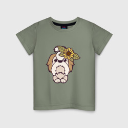 Мальтийская болонка щенок с цветами – Детская футболка хлопок с принтом купить со скидкой в -20%
