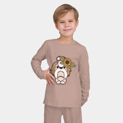 Детская пижама с лонгсливом хлопок Мальтийская болонка щенок с цветами - фото 2