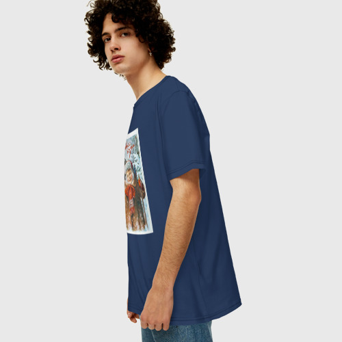 Мужская футболка хлопок Oversize с принтом Два мальчика  с лыжными палками, вид сбоку #3