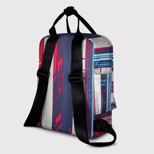 Женский рюкзак 3D с принтом Киберпанк глитч синий и красный, вид сзади #1