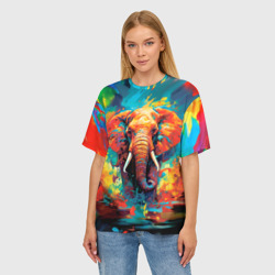 Женская футболка oversize 3D Индийский живописный слон - фото 2
