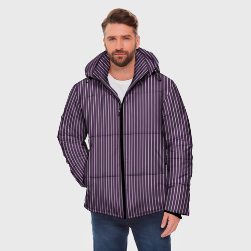 Мужская зимняя куртка 3D с принтом Умеренный фиолетовый полосатый, фото на моделе #1