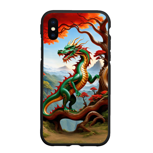 Чехол для iPhone XS Max матовый с принтом Зеленый деревянный дракон, вид спереди #2