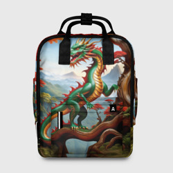 Зеленый деревянный дракон – Женский рюкзак 3D с принтом купить