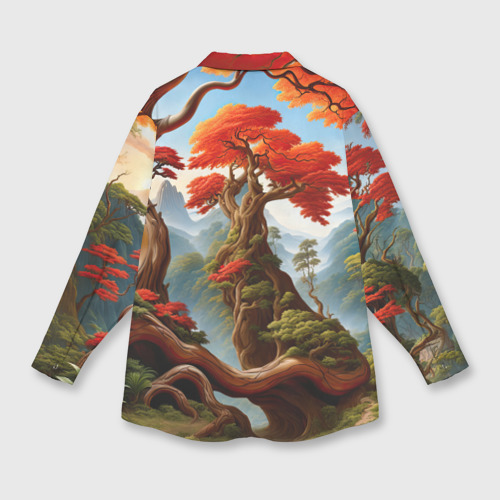 Женская рубашка oversize 3D с принтом Зеленый деревянный дракон, вид сзади #1
