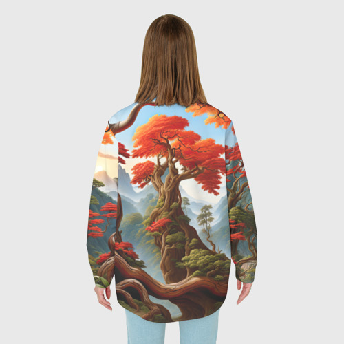 Женская рубашка oversize 3D с принтом Зеленый деревянный дракон, вид сзади #2