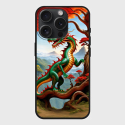 Чехол силиконовый для Apple iPhone 15 Pro матовый Зеленый деревянный дракон