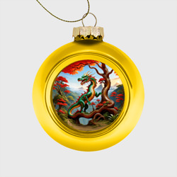 Стеклянный ёлочный шар Зеленый деревянный дракон