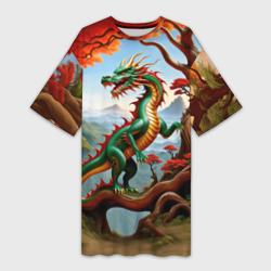 Платье-футболка 3D Зеленый деревянный дракон