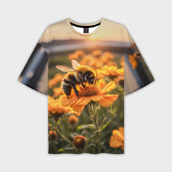 Мужская футболка oversize 3D Пчела на цветке