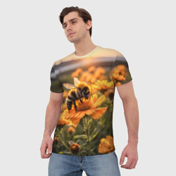Мужская футболка 3D Пчела на цветке - фото 2