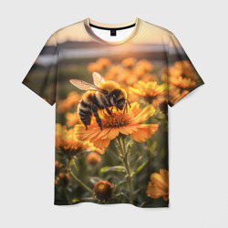 Мужская футболка 3D Пчела на цветке
