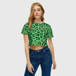 Женская футболка Crop-top 3D Зелёный леопард паттерн