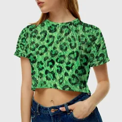 Женская футболка Crop-top 3D Зелёный леопард паттерн - фото 2