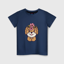 Мальтипу щенок с цветами – Детская футболка хлопок с принтом купить со скидкой в -20%