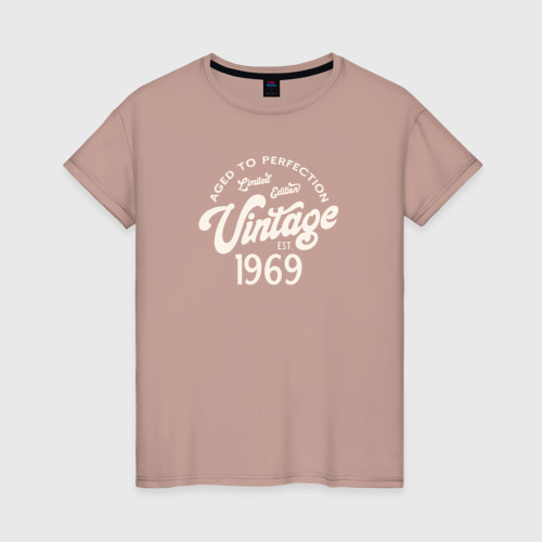 Женская футболка хлопок с принтом 1969 год, выдержанный до совершенства, вид спереди #2