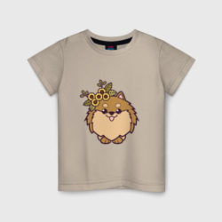 Шпиц щенок с цветами – Детская футболка хлопок с принтом купить со скидкой в -20%