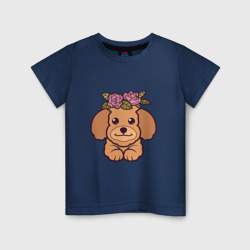 Пудель щенок с цветами – Детская футболка хлопок с принтом купить со скидкой в -20%