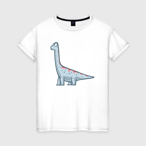Женская футболка из хлопка с принтом Брахиозавр, вид спереди №1