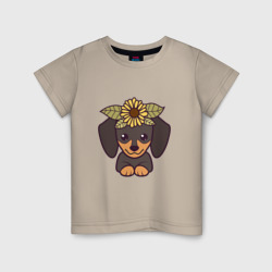 Такса щенок с цветами – Детская футболка хлопок с принтом купить со скидкой в -20%